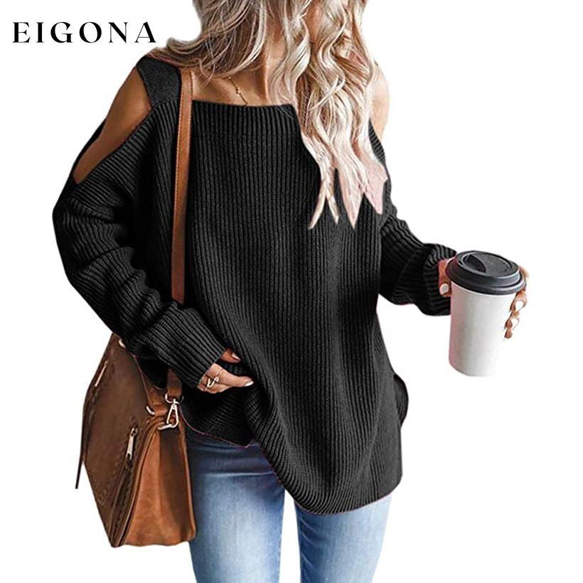 Women's Cold Shoulder Batwing Chunky Knitted Tunic Tops Black __stock:100 clothes refund_fee:1200 tops