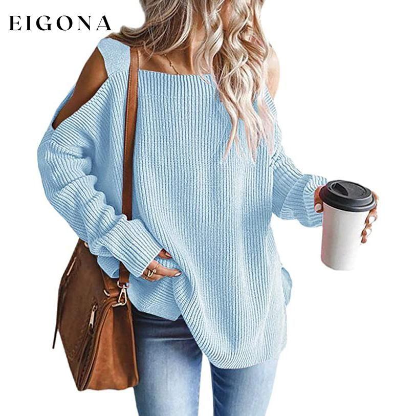 Women's Cold Shoulder Batwing Chunky Knitted Tunic Tops Blue __stock:100 clothes refund_fee:1200 tops