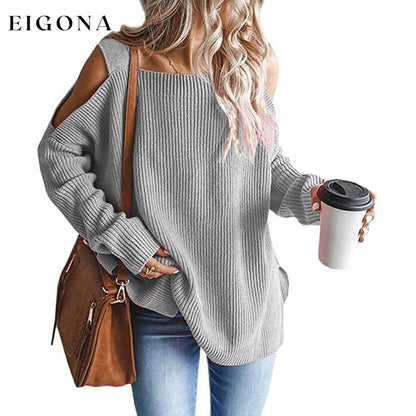 Women's Cold Shoulder Batwing Chunky Knitted Tunic Tops Gray __stock:100 clothes refund_fee:1200 tops