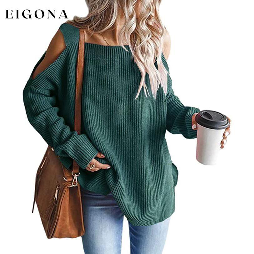 Women's Cold Shoulder Batwing Chunky Knitted Tunic Tops Green __stock:100 clothes refund_fee:1200 tops