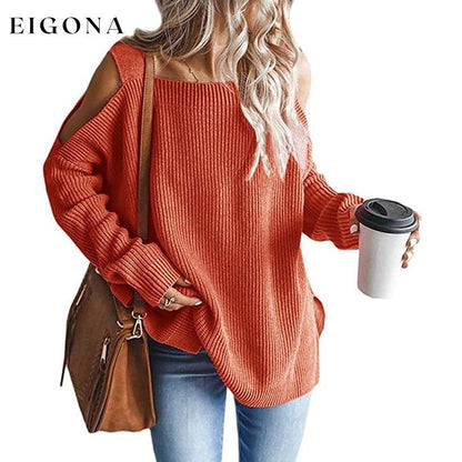 Women's Cold Shoulder Batwing Chunky Knitted Tunic Tops Orange __stock:100 clothes refund_fee:1200 tops