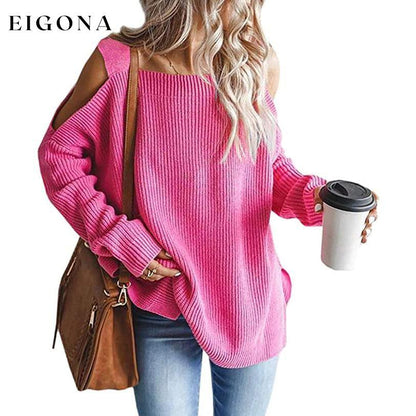 Women's Cold Shoulder Batwing Chunky Knitted Tunic Tops Pink __stock:100 clothes refund_fee:1200 tops