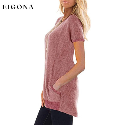 Women's Color Block Short Sleeve Lightweight Knit Sweatshirts with Pockets __stock:200 clothes refund_fee:800 tops