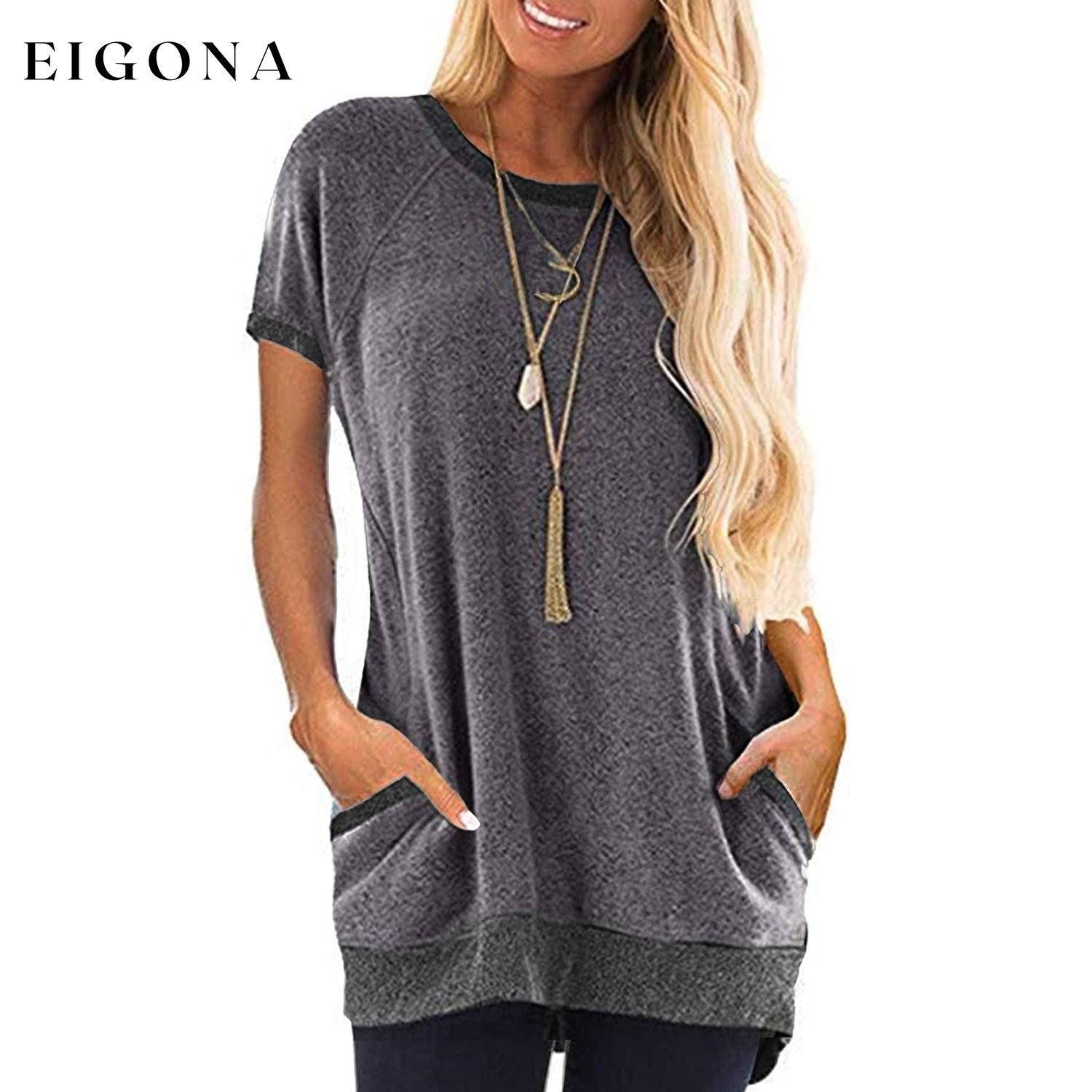 Women's Color Block Short Sleeve Lightweight Knit Sweatshirts with Pockets Gray __stock:200 clothes refund_fee:800 tops