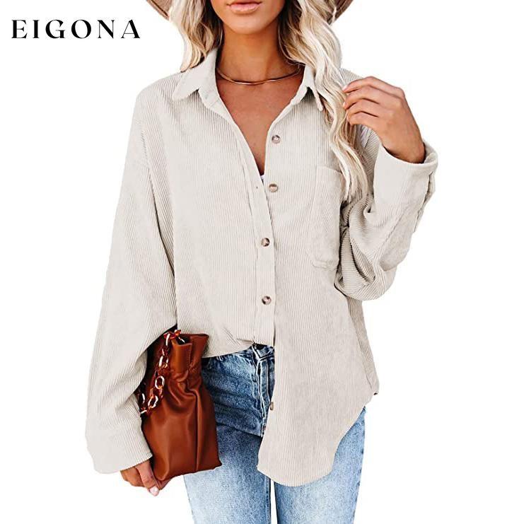 Women's Corduroy Shirts Casual Long Sleeve Top Beige __stock:200 clothes refund_fee:1200 tops