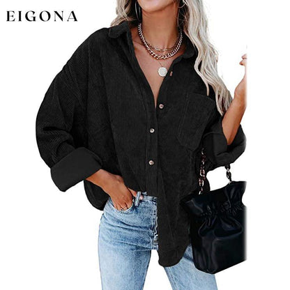 Women's Corduroy Shirts Casual Long Sleeve Top Black __stock:200 clothes refund_fee:1200 tops