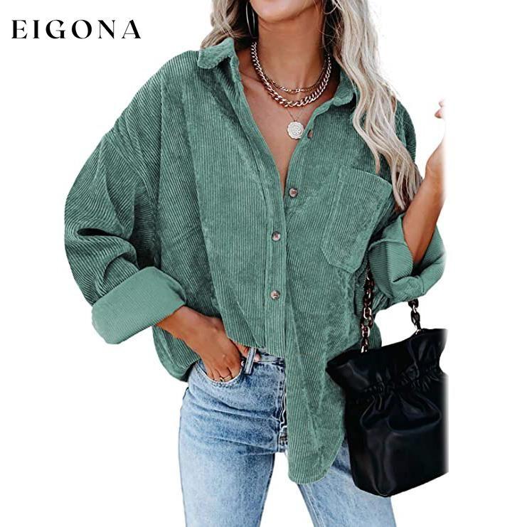 Women's Corduroy Shirts Casual Long Sleeve Top Green __stock:200 clothes refund_fee:1200 tops