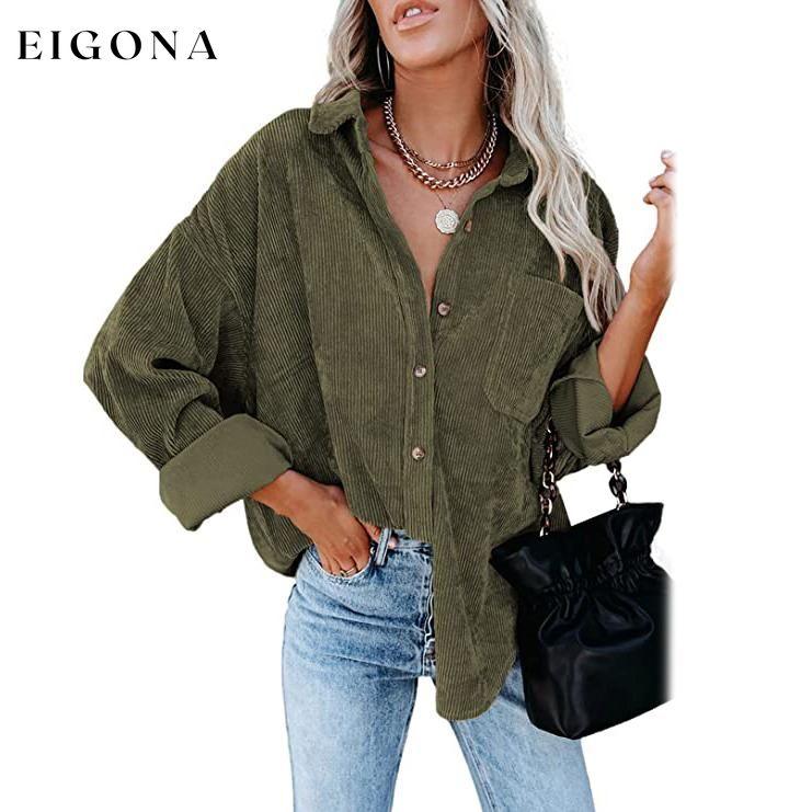 Women's Corduroy Shirts Casual Long Sleeve Top Olive Green __stock:200 clothes refund_fee:1200 tops