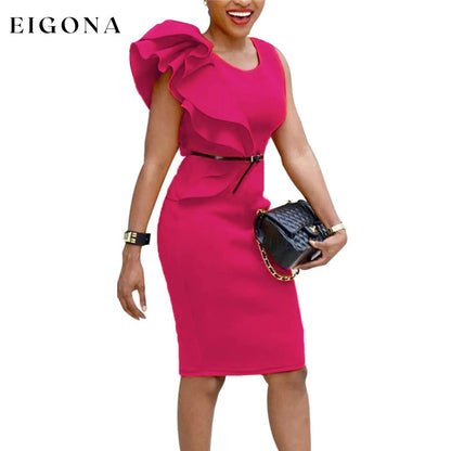 Women's Crew Neck Work Casual Sheath Dress Fuchsia __stock:200 casual dresses clothes dresses refund_fee:1200