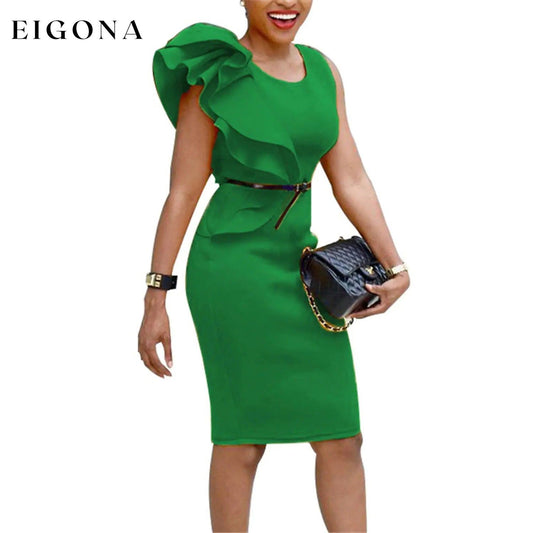 Women's Crew Neck Work Casual Sheath Dress Green __stock:200 casual dresses clothes dresses refund_fee:1200