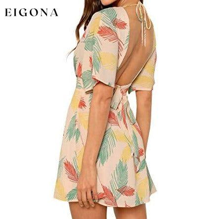 Women's Ditsy Floral Plunge Neck Knot Front A Line Short Dress __stock:100 casual dresses clothes dresses refund_fee:1200