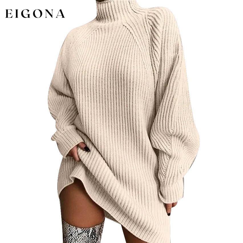 Women's Dress Sweater Dress Knitted Long Sleeve Loose Sweater Cardigans Turtleneck Beige __stock:200 casual dresses clothes dresses refund_fee:1200