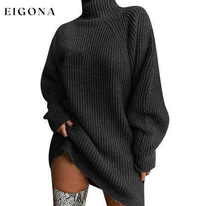 Women's Dress Sweater Dress Knitted Long Sleeve Loose Sweater Cardigans Turtleneck Dark Gray __stock:200 casual dresses clothes dresses refund_fee:1200