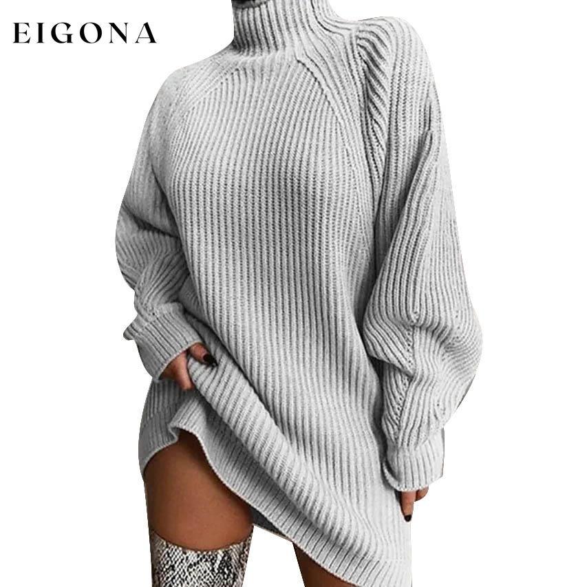 Women's Dress Sweater Dress Knitted Long Sleeve Loose Sweater Cardigans Turtleneck Light Gray __stock:200 casual dresses clothes dresses refund_fee:1200