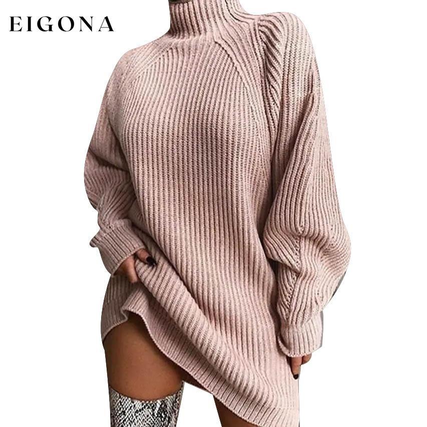Women's Dress Sweater Dress Knitted Long Sleeve Loose Sweater Cardigans Turtleneck Pink __stock:200 casual dresses clothes dresses refund_fee:1200