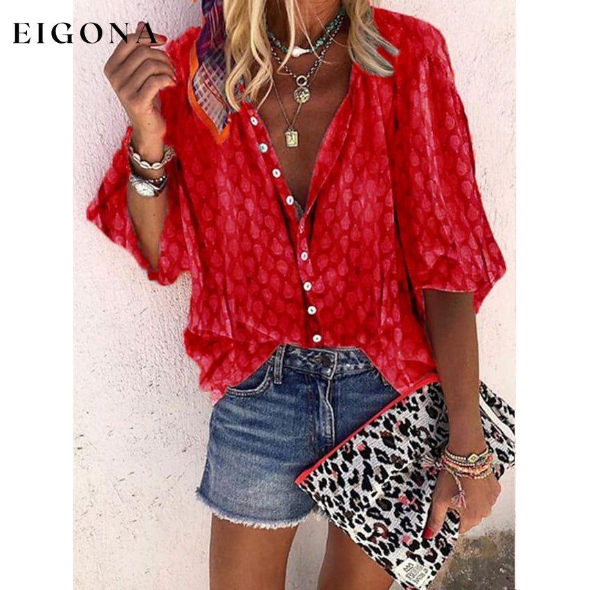 Women's Elegant Vintage Shirt Top Red __stock:200 clothes refund_fee:800 tops