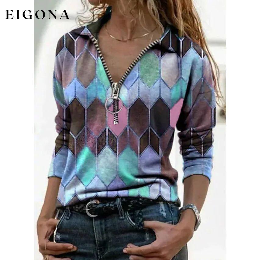 Women's Everyday V Neck Printed Long Sleeves Blue __stock:200 clothes refund_fee:1200 tops