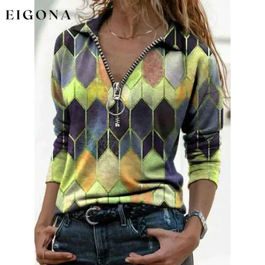 Women's Everyday V Neck Printed Long Sleeves Green __stock:200 clothes refund_fee:1200 tops