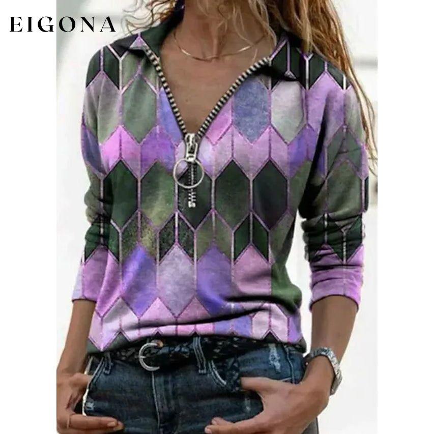 Women's Everyday V Neck Printed Long Sleeves Purple __stock:200 clothes refund_fee:1200 tops