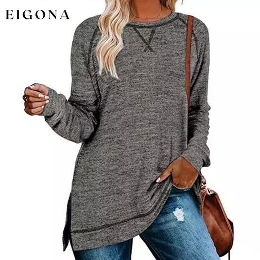 Women's Fall Long Sleeve Side Split Loose Casual Pullover Tunic Tops Gray __stock:500 clothes refund_fee:800 tops