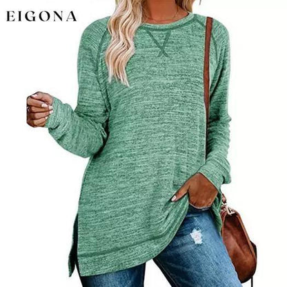 Women's Fall Long Sleeve Side Split Loose Casual Pullover Tunic Tops Green __stock:500 clothes refund_fee:800 tops