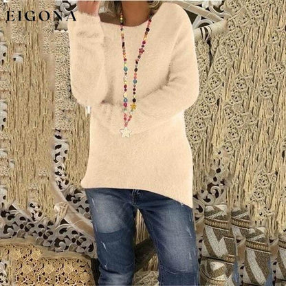 Women's Fashion Autumn and Winter Long Sleeve Knitted Sweaters Solid Color Warm Pullover Tops Beige __stock:100 clothes refund_fee:800 tops
