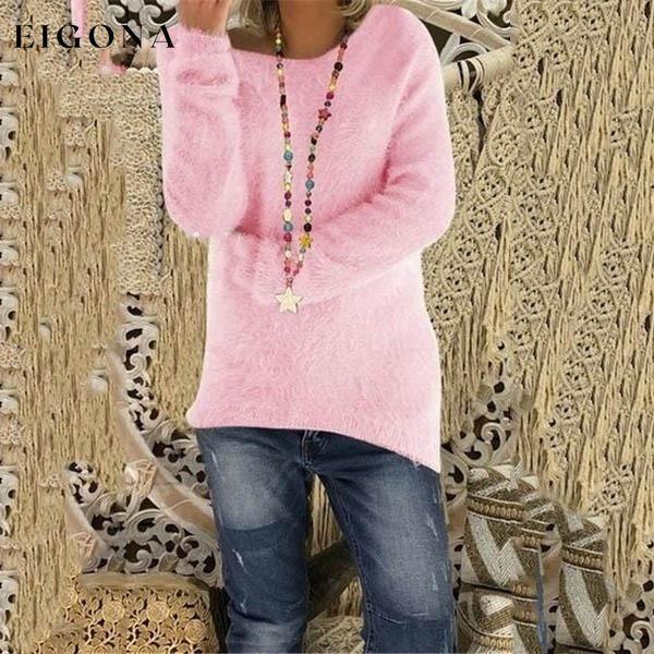 Women's Fashion Autumn and Winter Long Sleeve Knitted Sweaters Solid Color Warm Pullover Tops Pink __stock:100 clothes refund_fee:800 tops