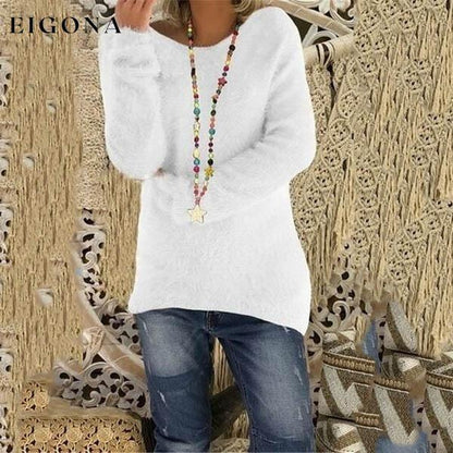 Women's Fashion Autumn and Winter Long Sleeve Knitted Sweaters Solid Color Warm Pullover Tops White __stock:100 clothes refund_fee:800 tops