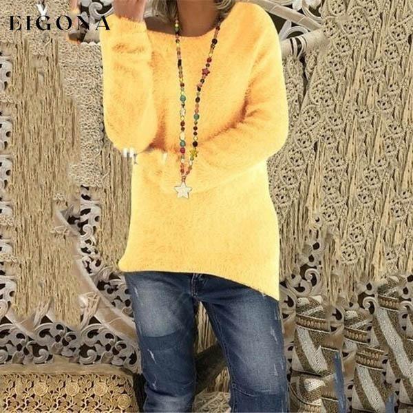 Women's Fashion Autumn and Winter Long Sleeve Knitted Sweaters Solid Color Warm Pullover Tops Yellow __stock:100 clothes refund_fee:800 tops