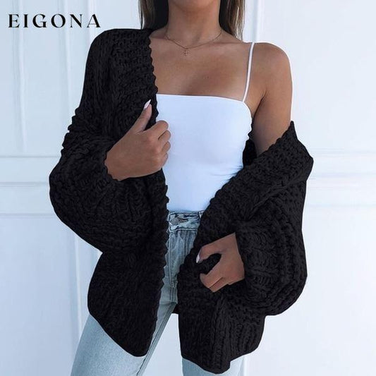 Women's Fashion Cable Knit Cardigan Black __stock:50 Jackets & Coats refund_fee:1200