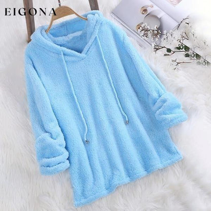 Women's Fleece Hoodie Solid Color Long Sleeve Sweatshirt Blue __stock:100 clothes refund_fee:1200 tops