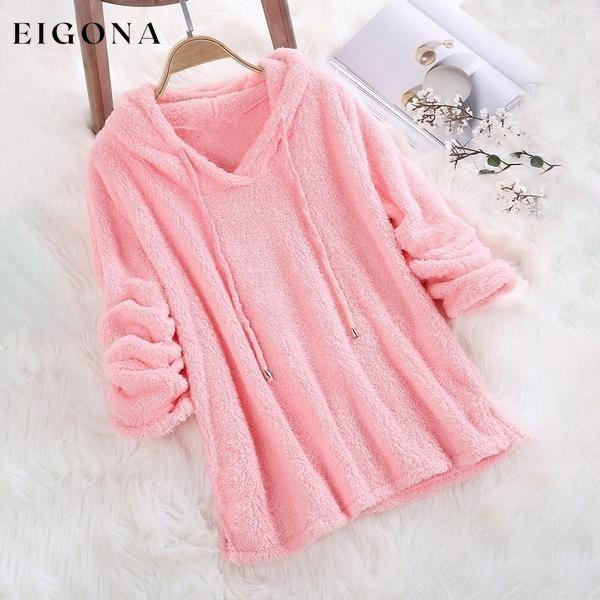 Women's Fleece Hoodie Solid Color Long Sleeve Sweatshirt Pink __stock:100 clothes refund_fee:1200 tops