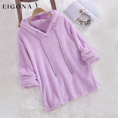 Women's Fleece Hoodie Solid Color Long Sleeve Sweatshirt Purple __stock:100 clothes refund_fee:1200 tops