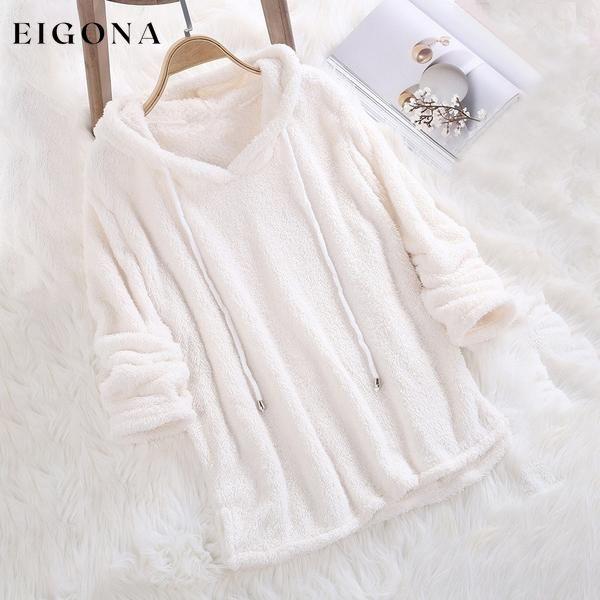 Women's Fleece Hoodie Solid Color Long Sleeve Sweatshirt White __stock:100 clothes refund_fee:1200 tops