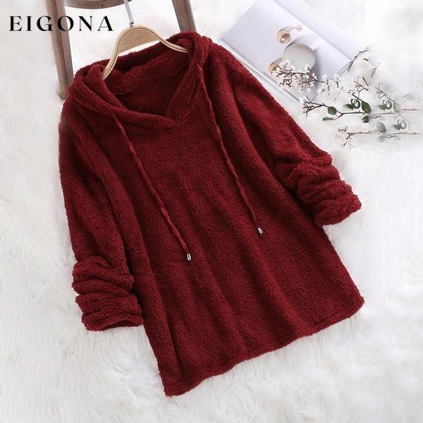 Women's Fleece Hoodie Solid Color Long Sleeve Sweatshirt Wine Red __stock:100 clothes refund_fee:1200 tops