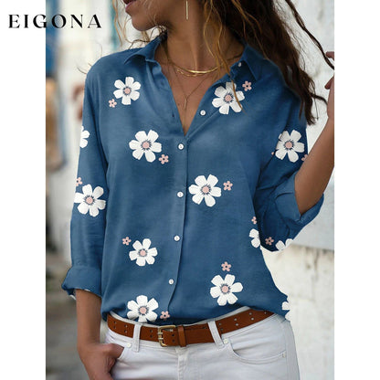 Women's Floral Button Themed Shirt Top Blue __stock:200 clothes refund_fee:1200 tops