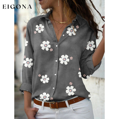 Women's Floral Button Themed Shirt Top Gray __stock:200 clothes refund_fee:1200 tops