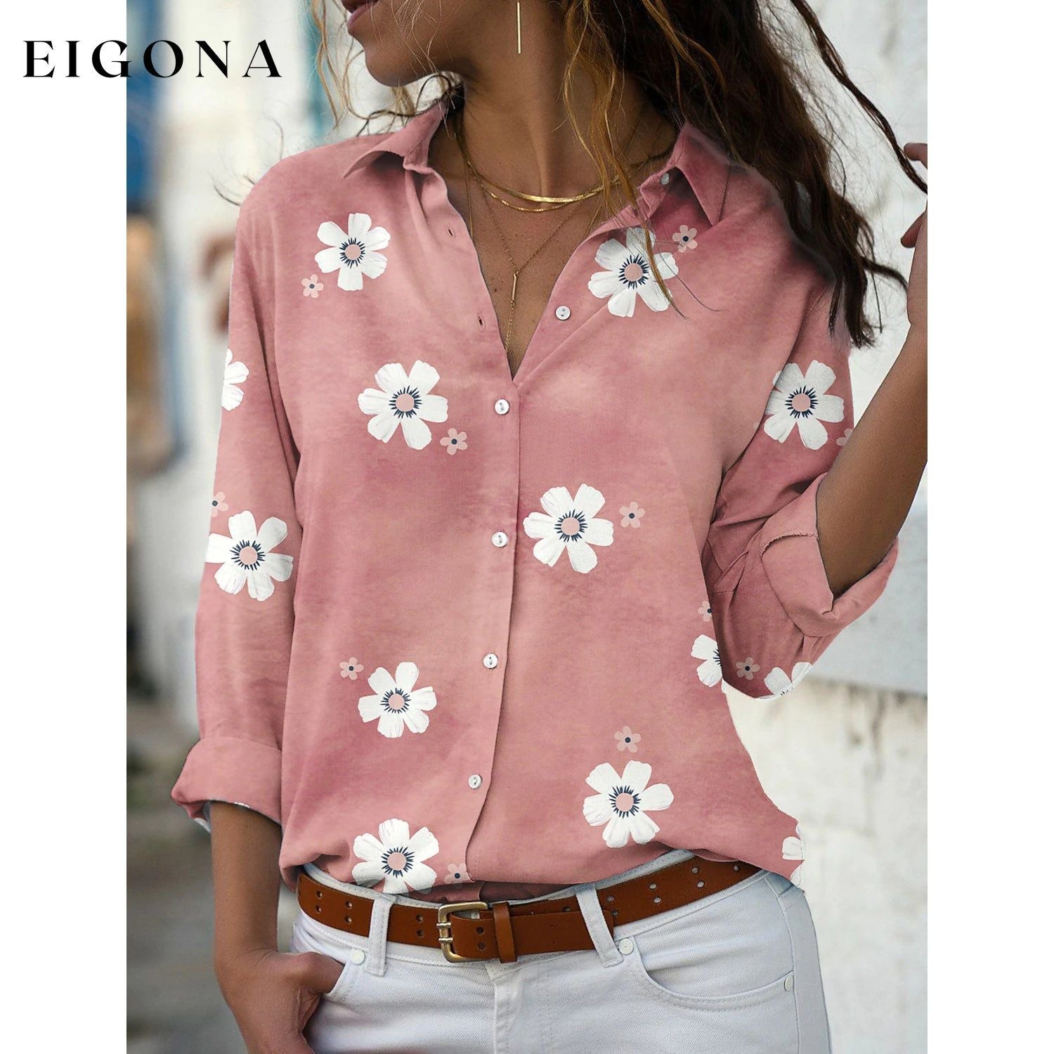 Women's Floral Button Themed Shirt Top Pink __stock:200 clothes refund_fee:1200 tops