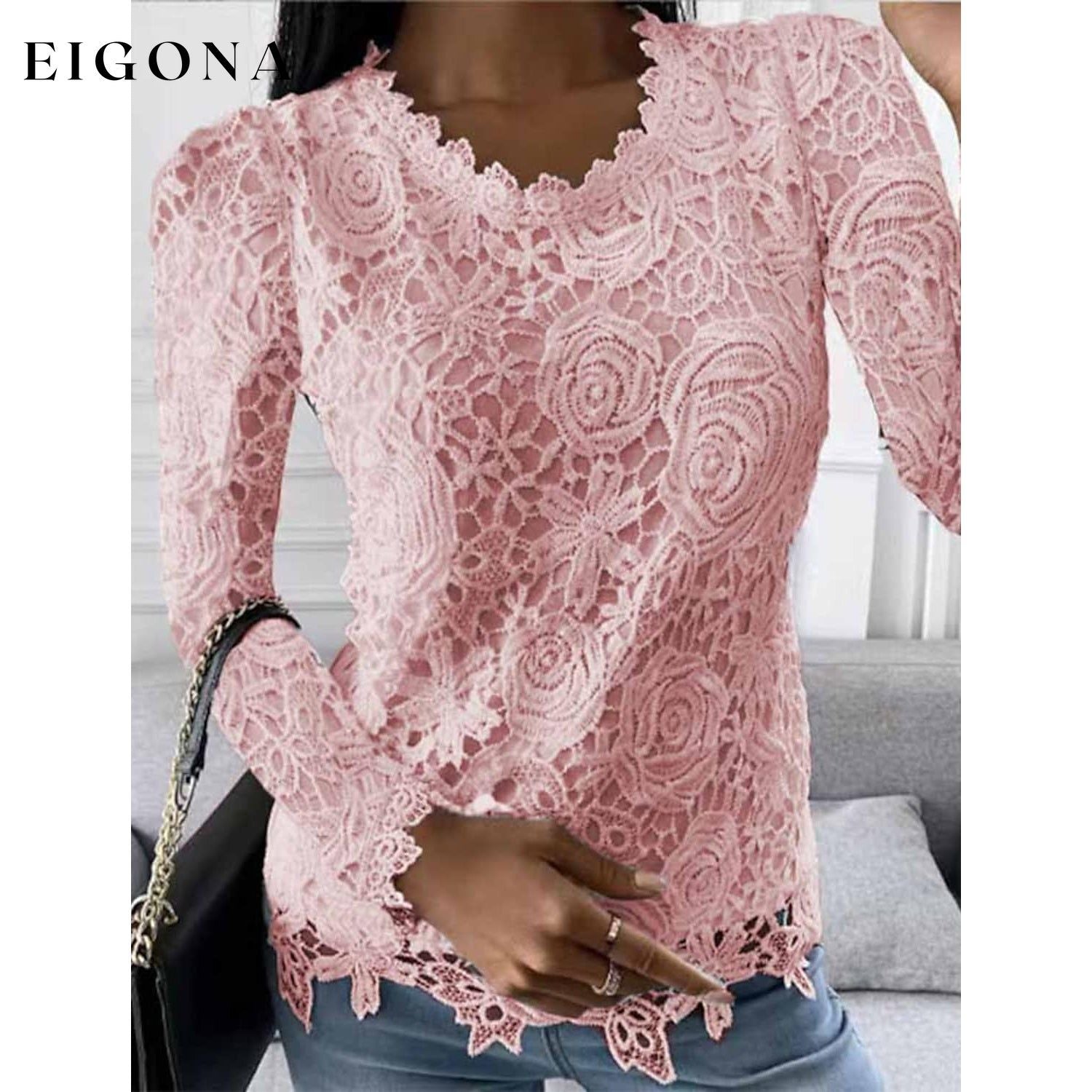 Women's Floral Lace Long Sleeve Blouse Shirt Pink __stock:200 clothes refund_fee:1200 tops