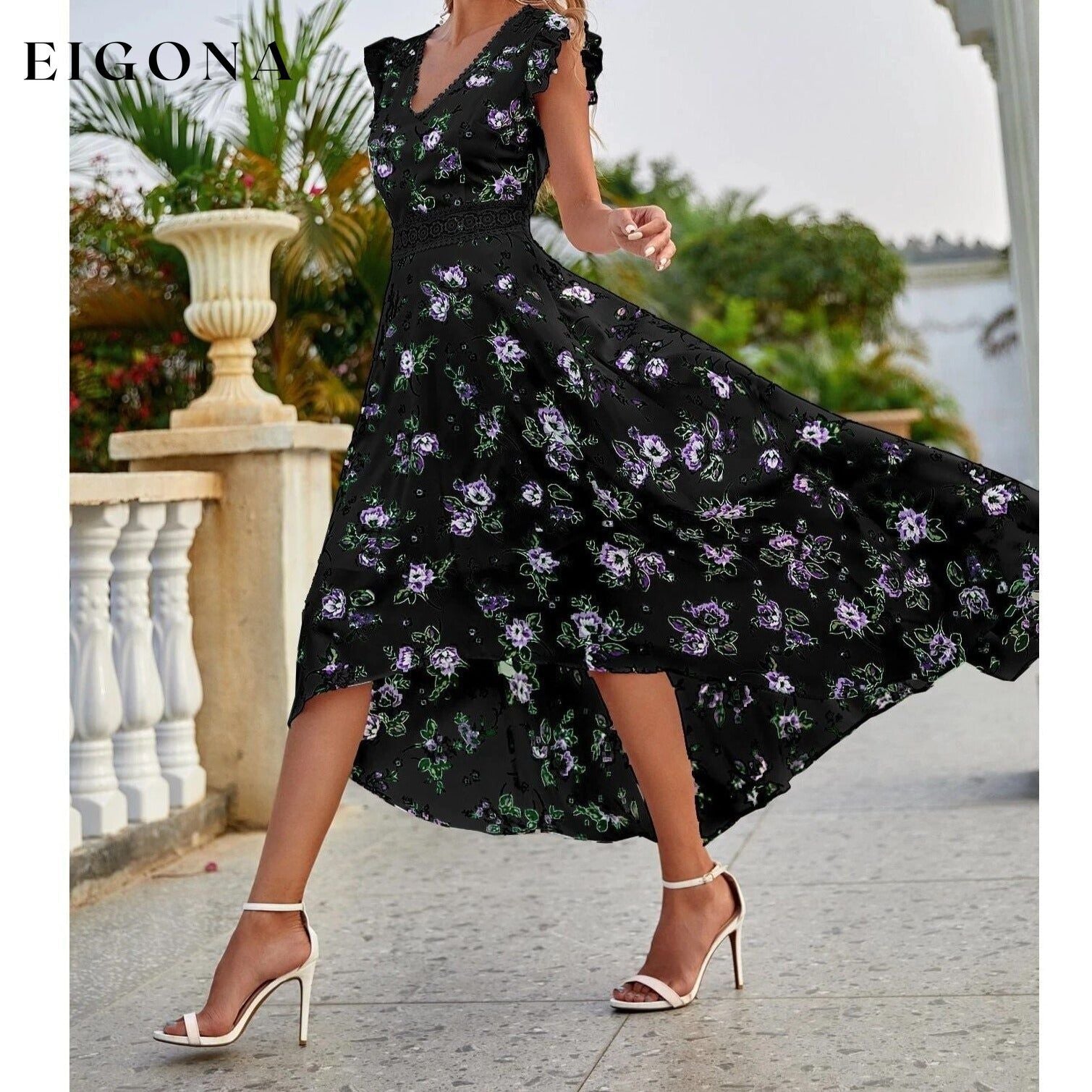 Women's Full Body Floral Print High Low Hem A-Line Dress __stock:200 casual dresses clothes dresses refund_fee:1200