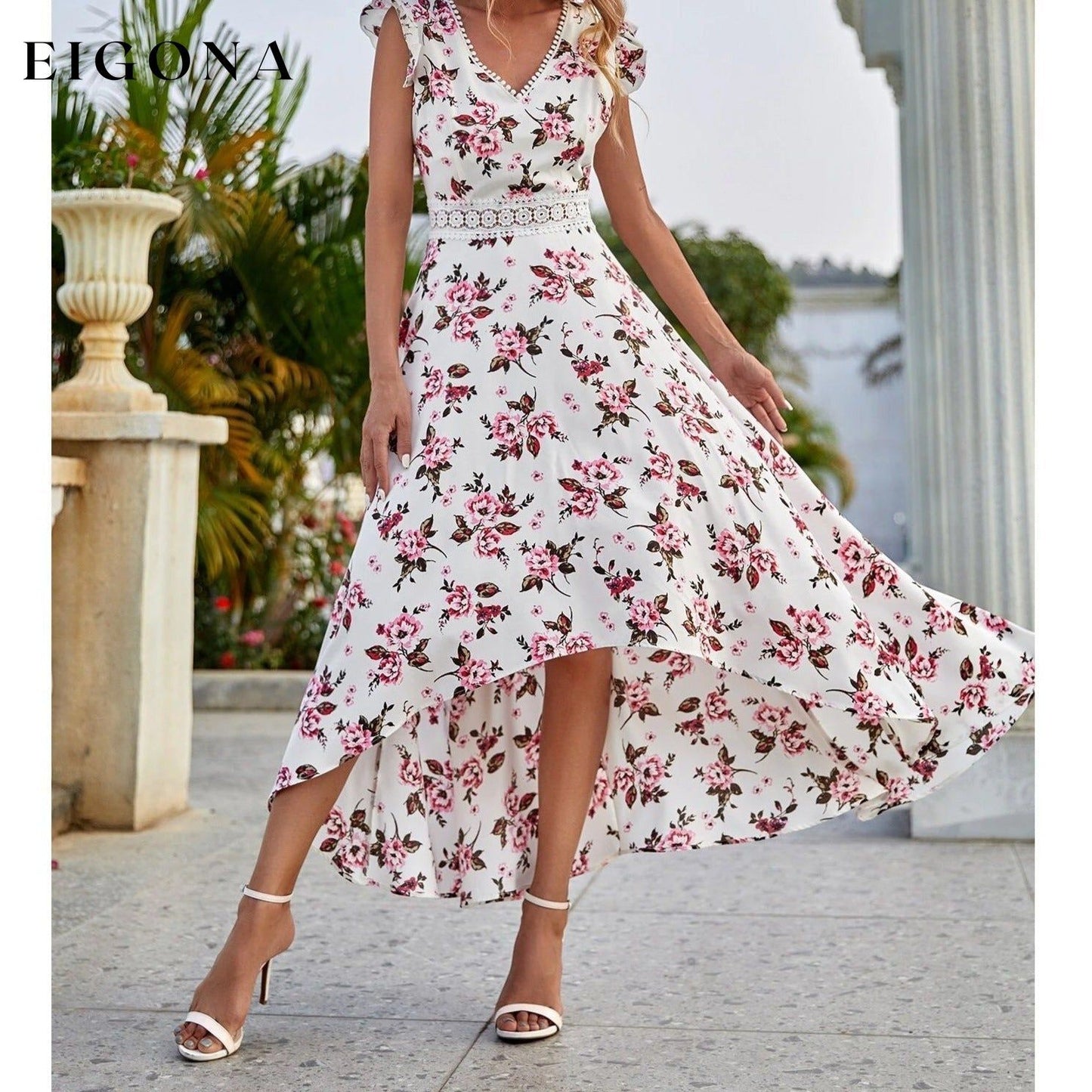 Women's Full Body Floral Print High Low Hem A-Line Dress __stock:200 casual dresses clothes dresses refund_fee:1200