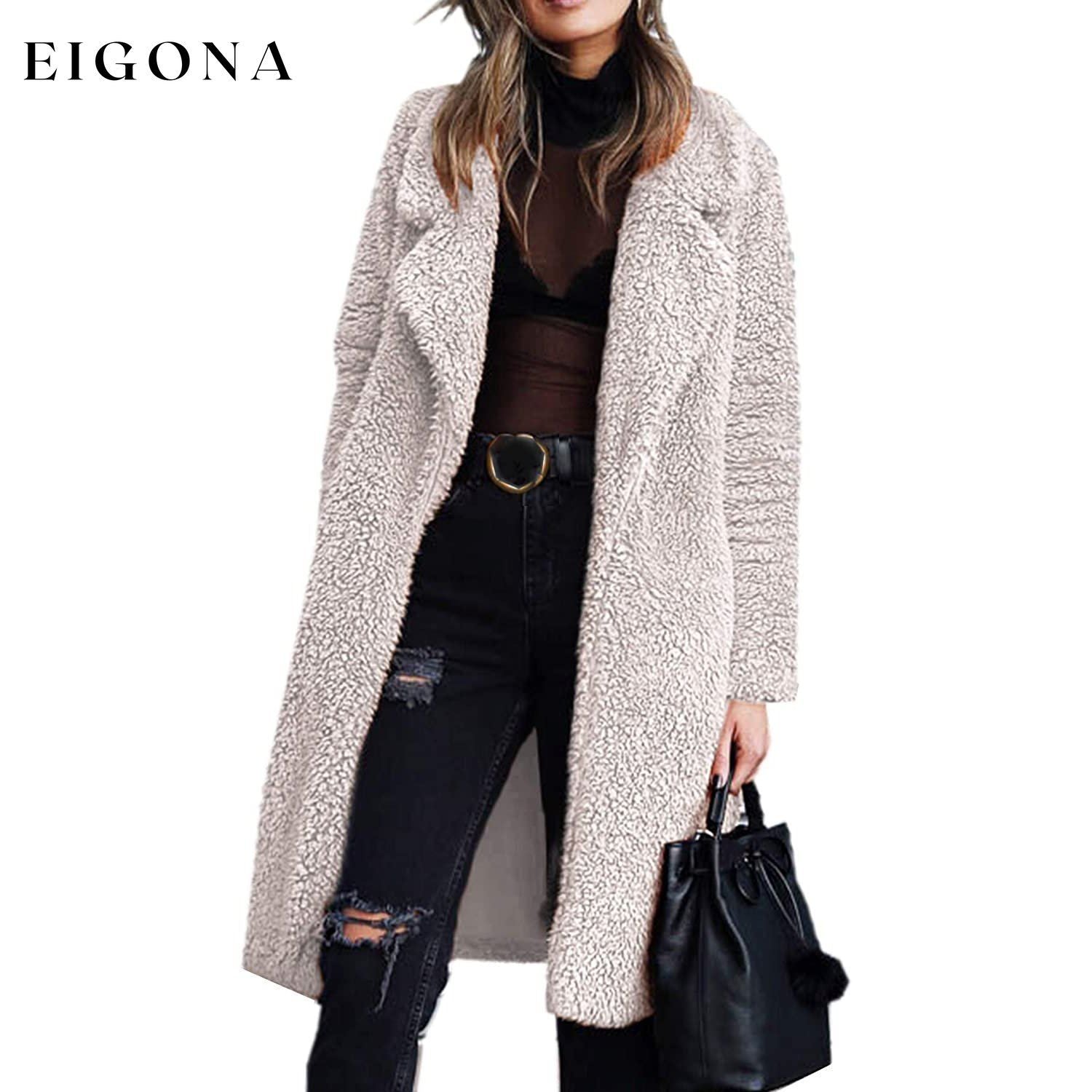 Women's Fuzzy Fleece Lapel Open Front Long Cardigan Coat __stock:100 Jackets & Coats refund_fee:1200