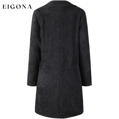 Women's Fuzzy Fleece Lapel Open Front Long Cardigan Coat __stock:100 Jackets & Coats refund_fee:1200