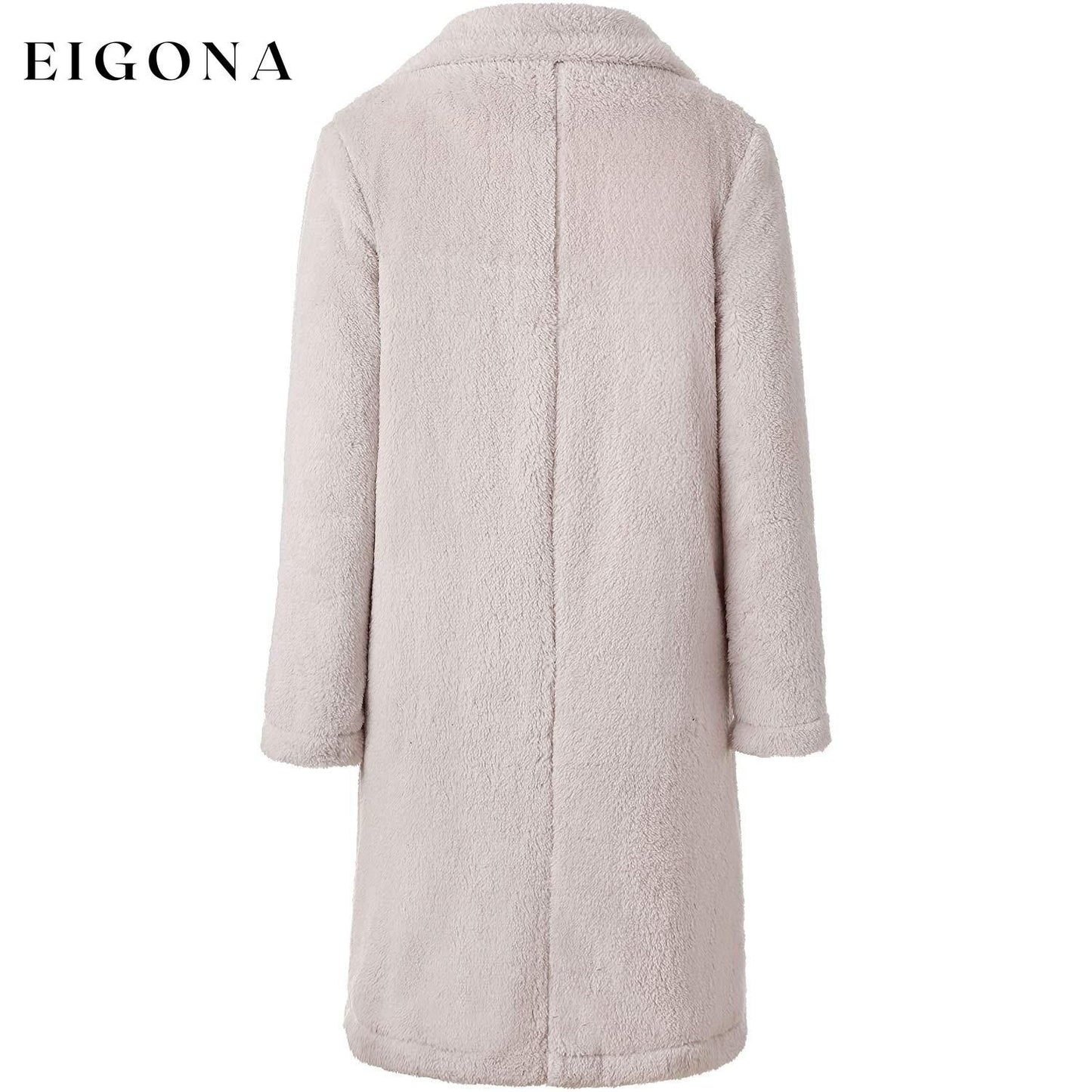 Women's Fuzzy Fleece Lapel Open Front Long Cardigan Coat __stock:100 Jackets & Coats refund_fee:1200