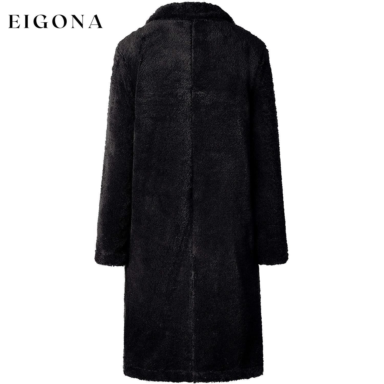 Women's Fuzzy Fleece Lapel Open Front Long Cardigan Coat __stock:100 Jackets & Coats refund_fee:1200