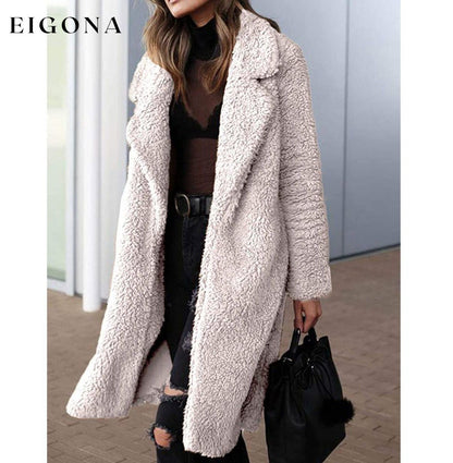 Women's Fuzzy Fleece Lapel Open Front Long Cardigan Coat __stock:100 Jackets & Coats refund_fee:1200