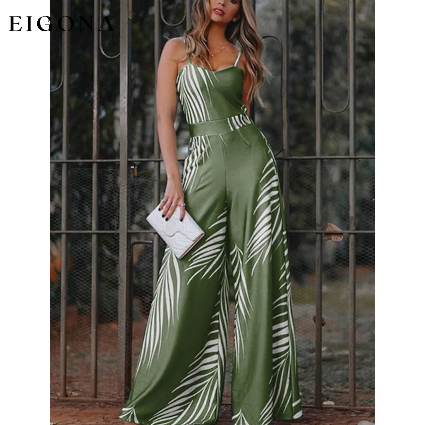 Women's Geometric Jumpsuit Green __stock:200 casual dresses clothes dresses refund_fee:1200