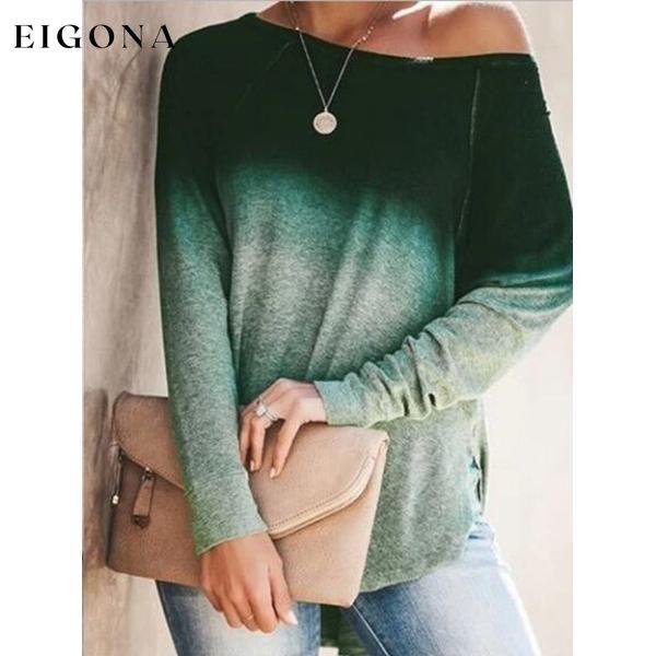 Womens Gradient Color O-neck Long Sleeves Green __stock:50 clothes refund_fee:800 tops
