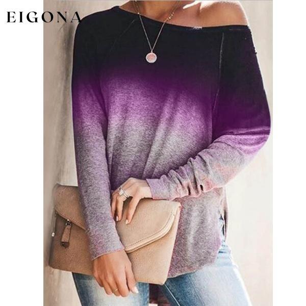 Womens Gradient Color O-neck Long Sleeves Purple __stock:50 clothes refund_fee:800 tops