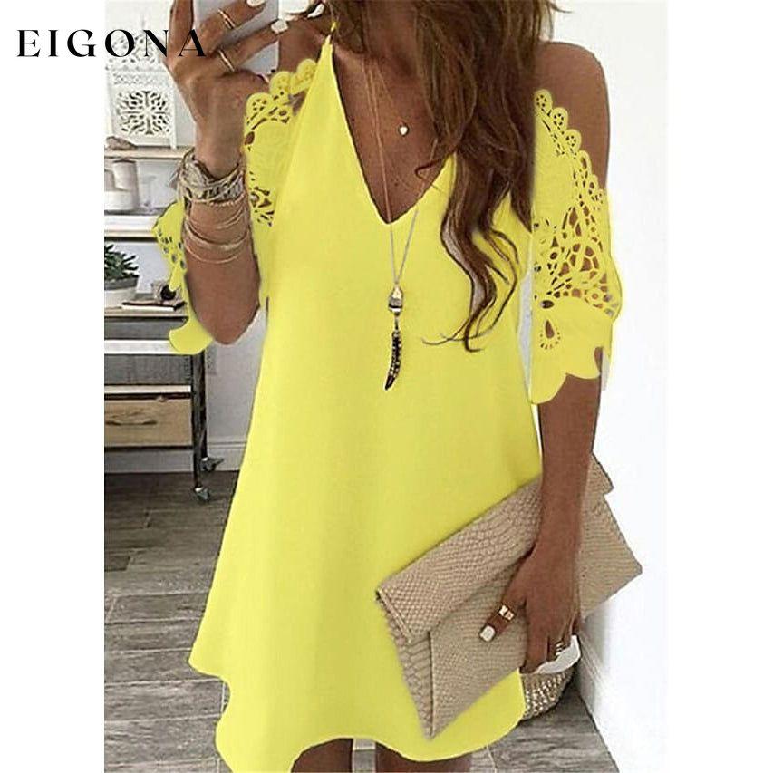 Women's Half Sleeve Solid Cutout Shift Dress Yellow __stock:200 casual dresses clothes dresses refund_fee:1200